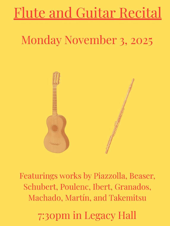Jiujiu Wu performing in a guitar and flute recital at Schwob school of Music Jiujiu Wu performing in a guitar and flute recital at Schwob School of Music