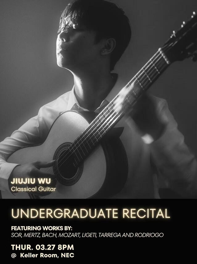 Jiujiu Wu performing classical guitar at the New England Conservatory graduation recital Jiujiu Wu performing classical guitar at the New England Conservatory graduation recital